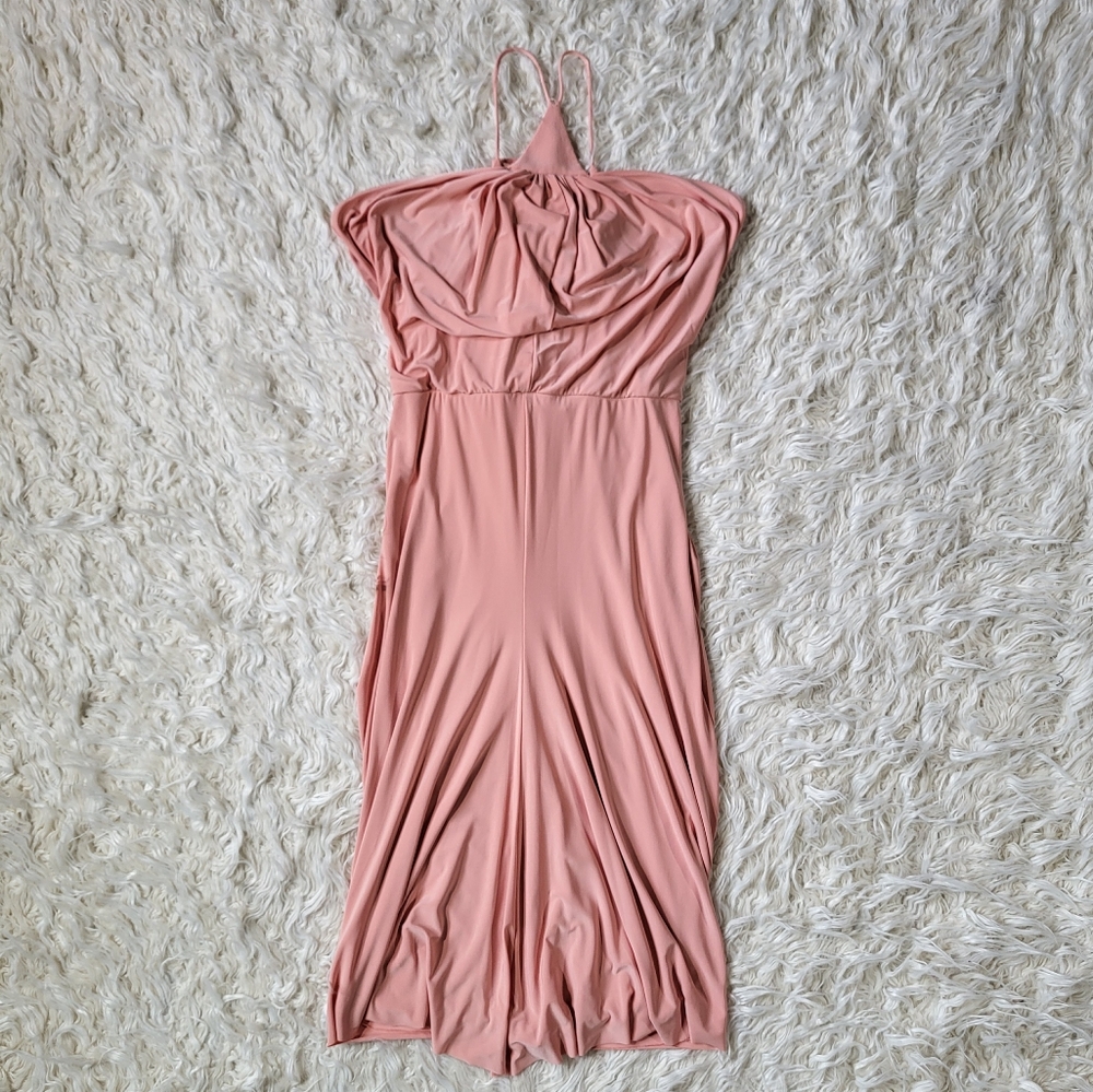 MISA Los Angeles Light Pink Domino Tie Front Midi Dress Size Small - Picture 13 of 16